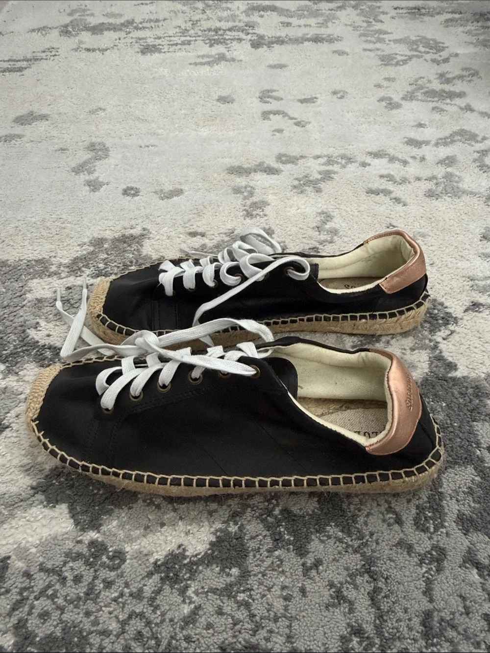 Soludos Black leather Espadrille-Style Lace-Up Sneakers